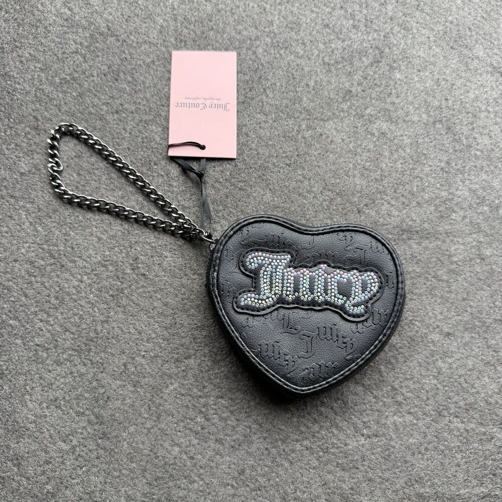 juicy couture Coin Bag Mini Faux Leather Black Chain y2k studied texture JC A12